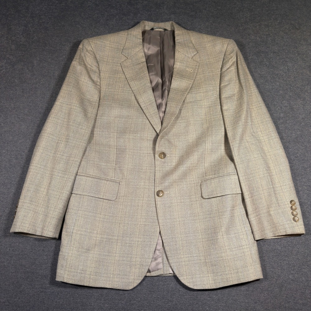 Jos. A. Bank Blazer Mens 40R Tan Silk Wool Summer Blend Plaid Two Button School